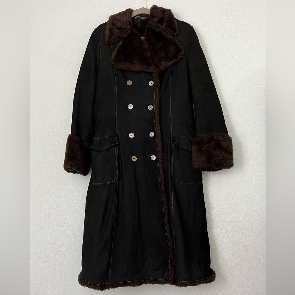 VINTAGE/ 70s genuine suede + faux fur lined coat